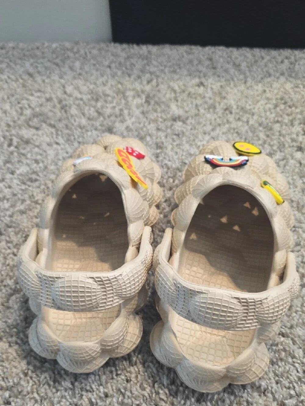 Beige Kids Bubble Clog Shoes with Fun Charms